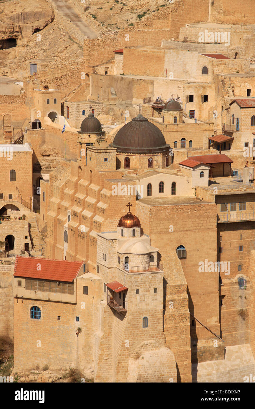 Judäische Wüste, griechisch orthodoxe Kloster Mar Saba am Hang des Wadi Kidron Stockfoto