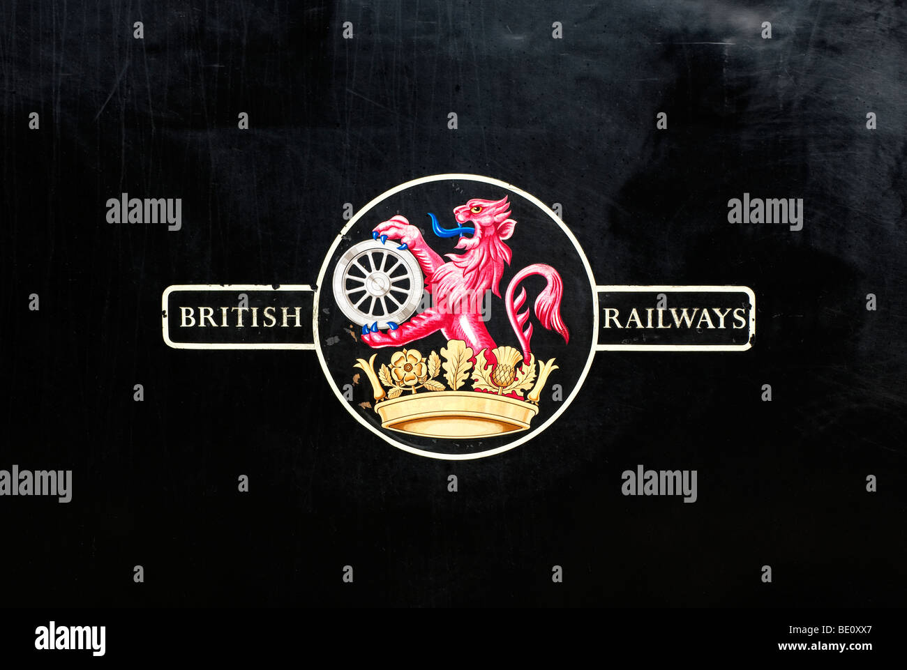 British Railways Zeichen auf der Seite einer alten Dampflok Stockfoto