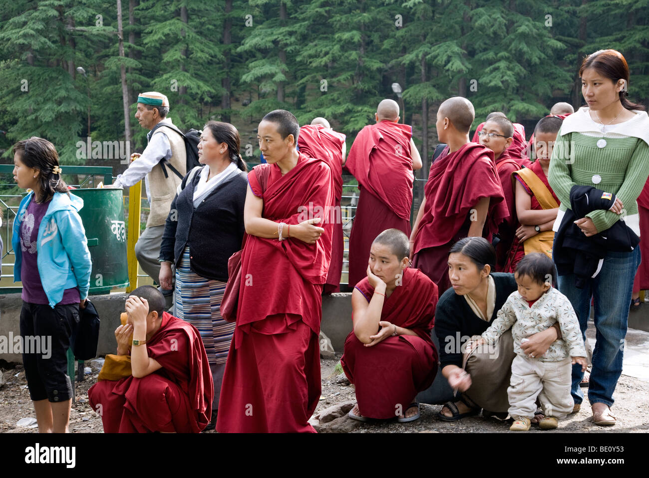 Tibetische Flüchtlinge warten auf den Dalai Lama. Dal-See. McLeod Ganj. Dharamsala. Indien Stockfoto