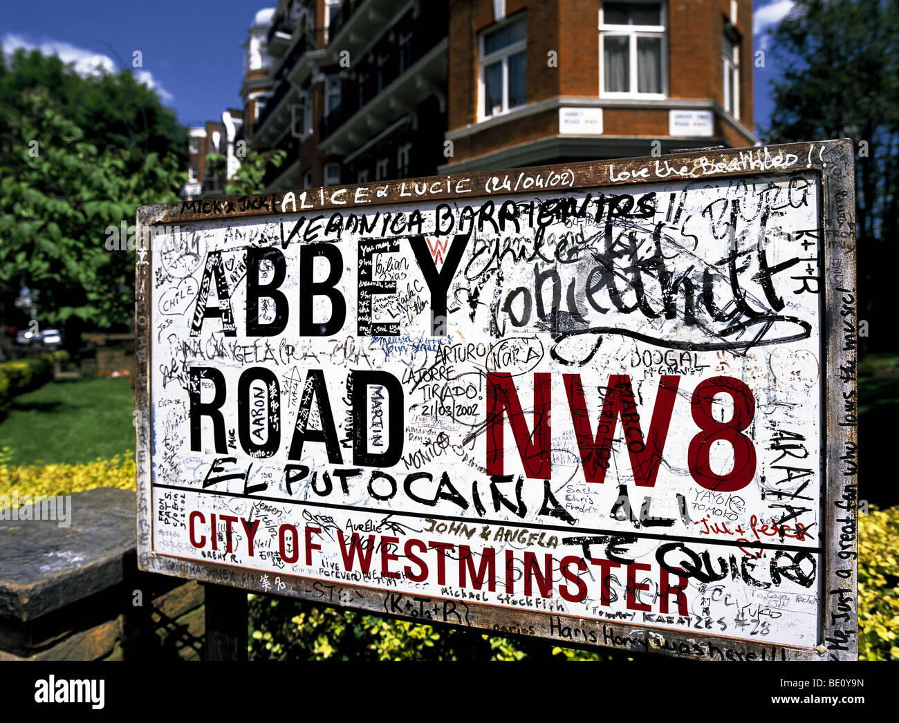 Die Beatles-Abbey Road Sign London England Stockfoto
