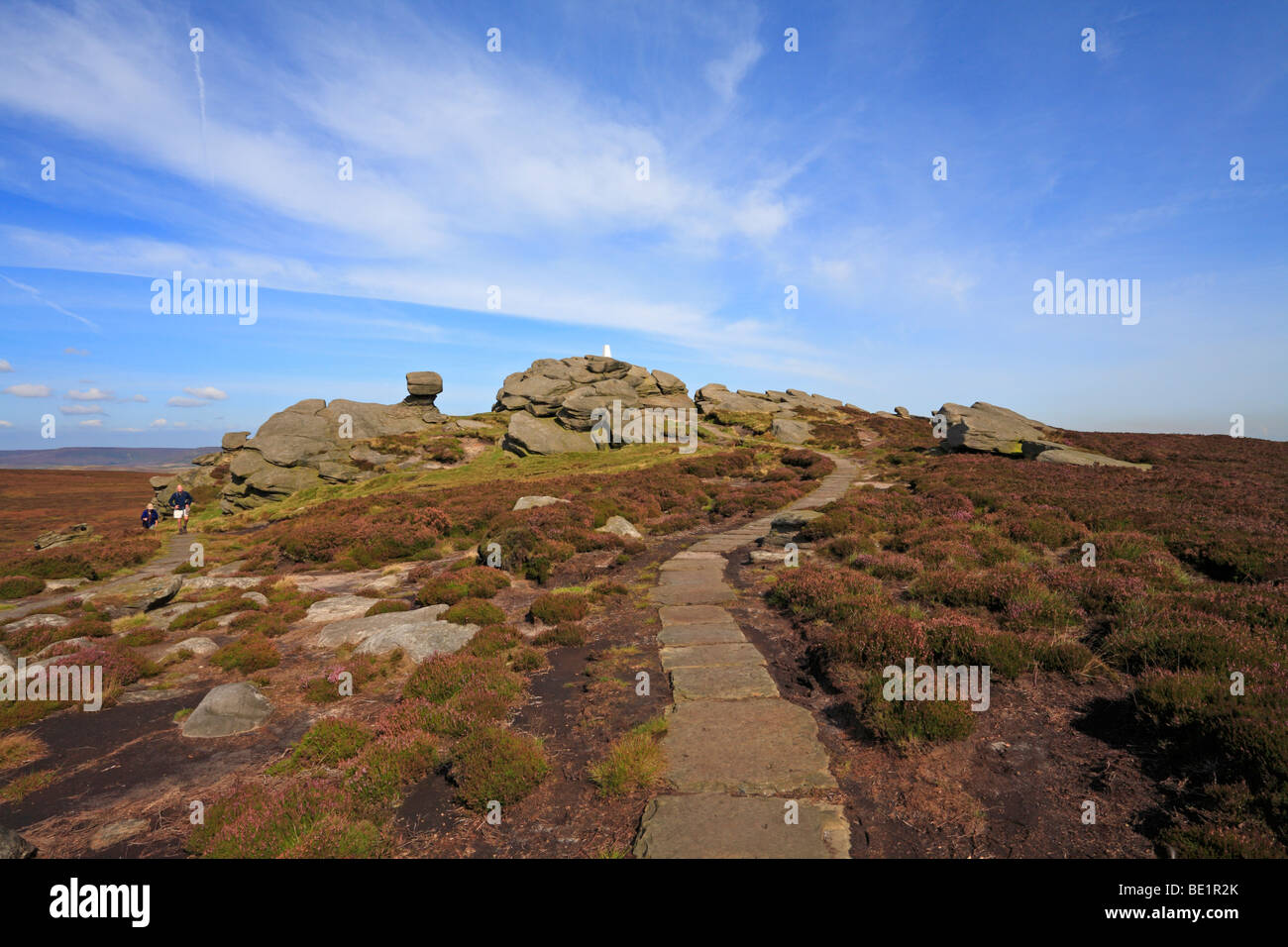Zwei Wanderer Ansatz zurück Tor in der oberen Derwent Valley auf der Derbyshire und Yorkshire Grenze, Peak District National Park, England, UK. Stockfoto