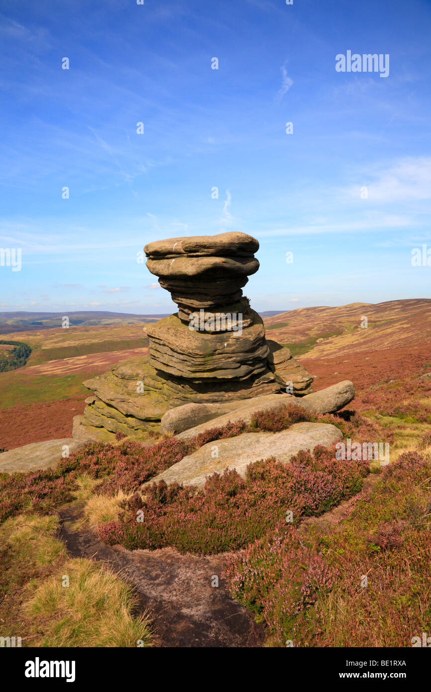 Salz-Rock Formation auf Derwent Rand im oberen Derwent Valley, Derbyshire, Peak District National Park, England, UK. Stockfoto