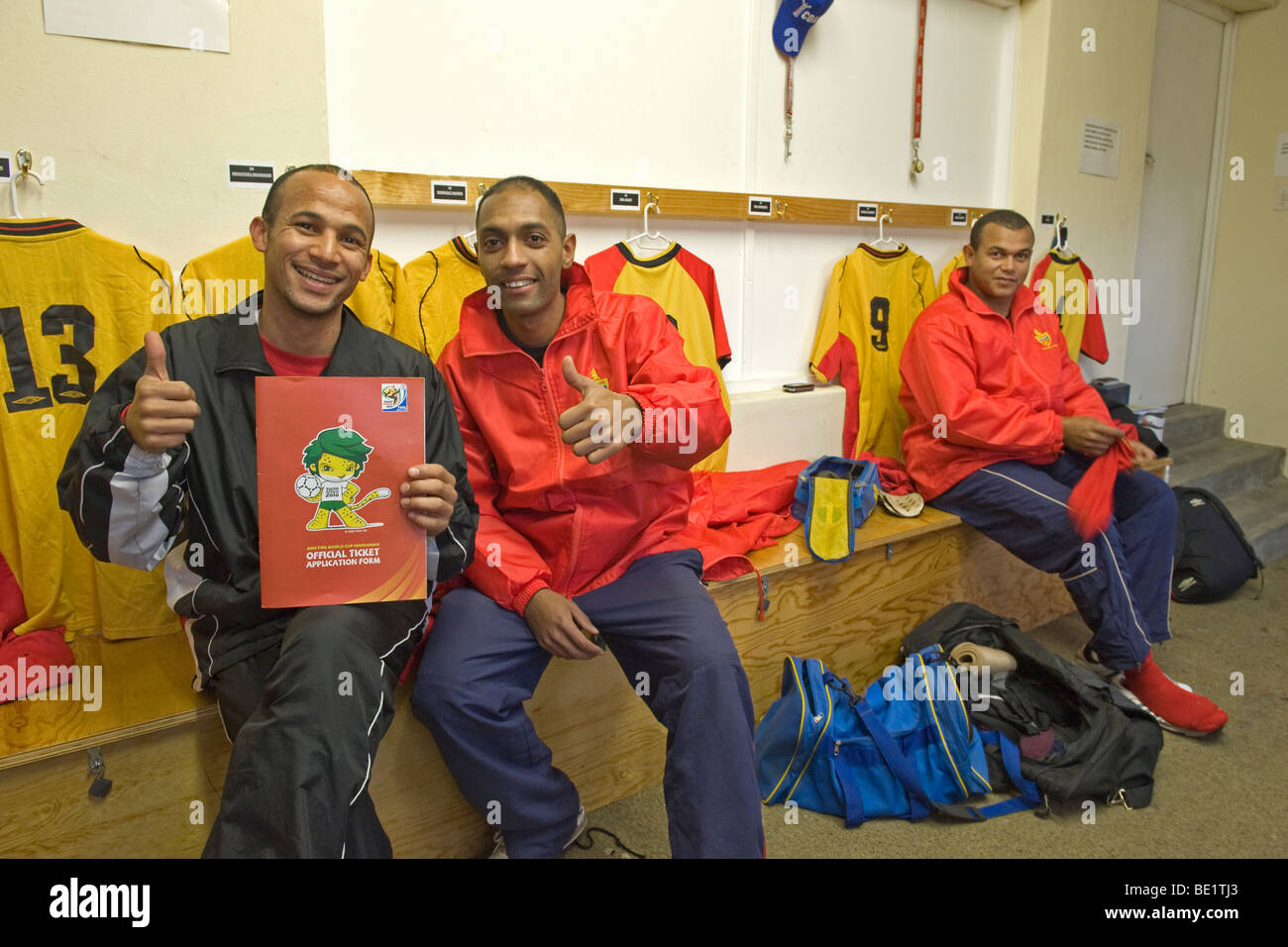 Fußballer mit World Cup 2010 Anwendung Form Cape Town in Südafrika Stockfoto