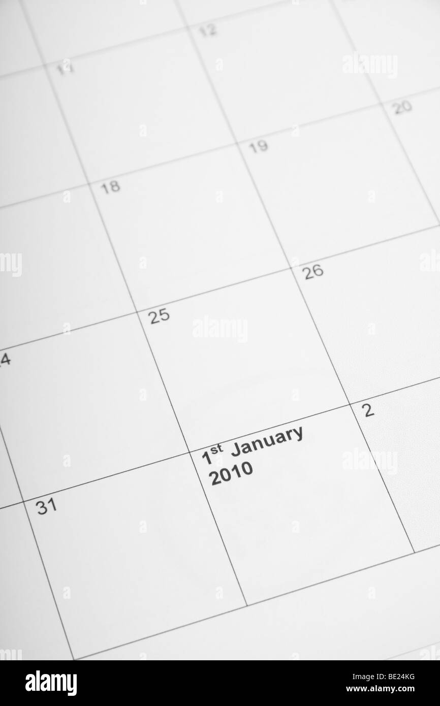 Kalender mit 1. Januar 2010 Stockfoto
