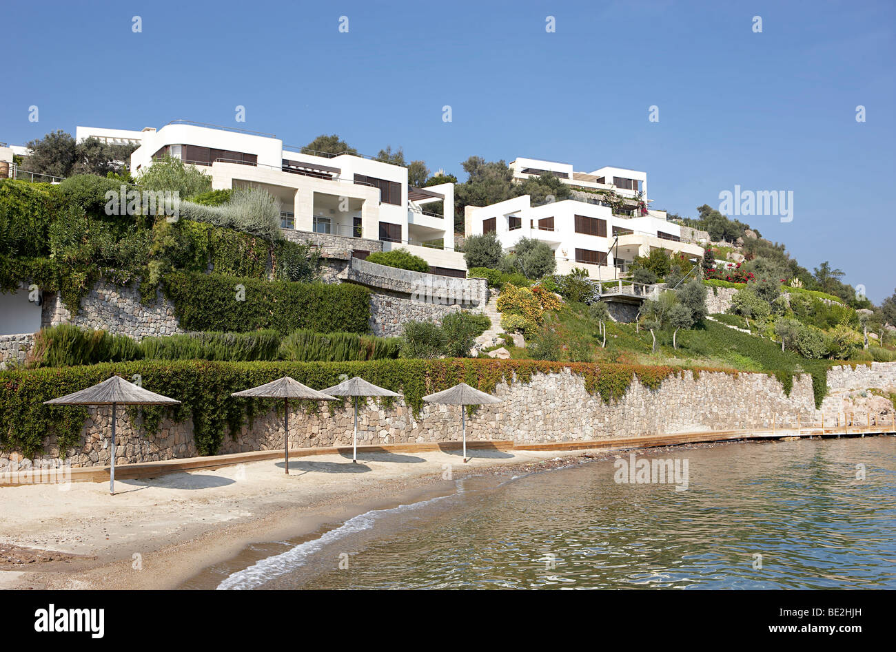 Ägäis Strand-Sonnenschirme-Luxus-resort Stockfoto