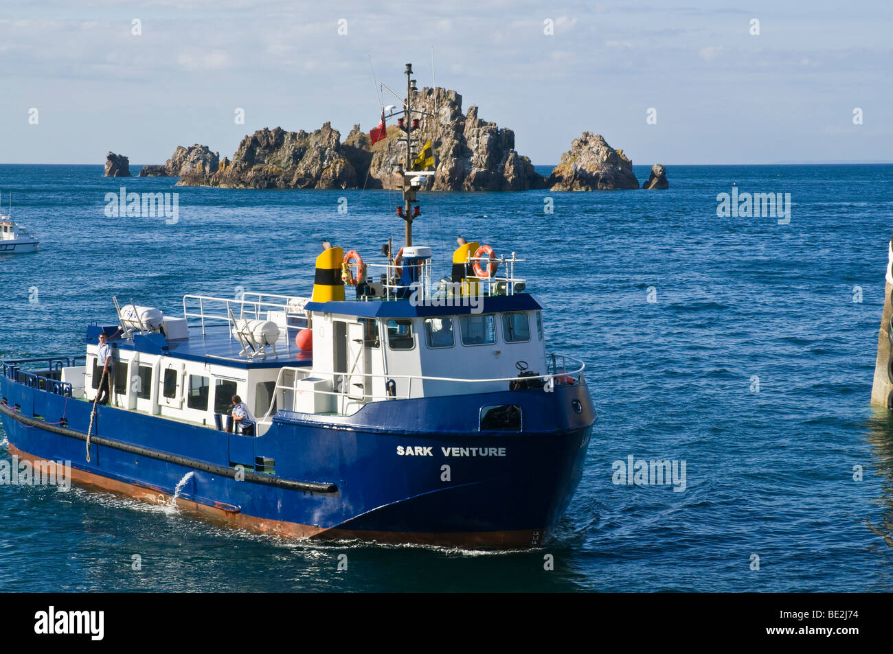 dh Isle of Sark Reederei MASELINE HAFEN SARK INSEL Sark Venture Fähre Ankunft von Guernsey Channel Islands Transport Stockfoto