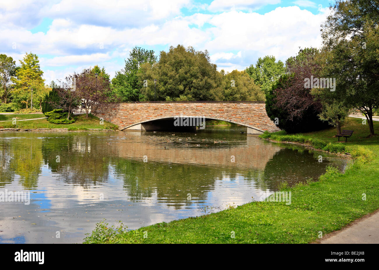 Steinerne Brücke, Riverside Park, Stratford, Ontario, Kanada Stockfoto