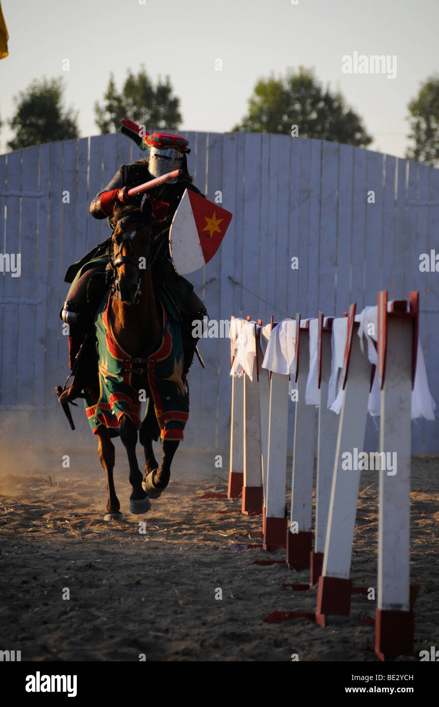 Ritter kämpfen mit Lanze und Pferd, Jedenspeigen und Duernkrut Ritter Festival, Weinviertel, Wein Viertel, untere Österreich Stockfoto