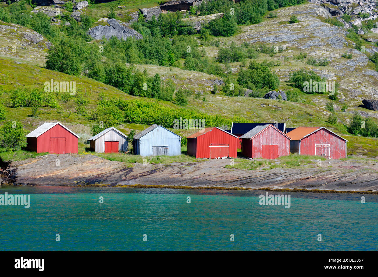 Häuser in Holandfjord, Norwegen, Skandinavien, Europa Stockfoto