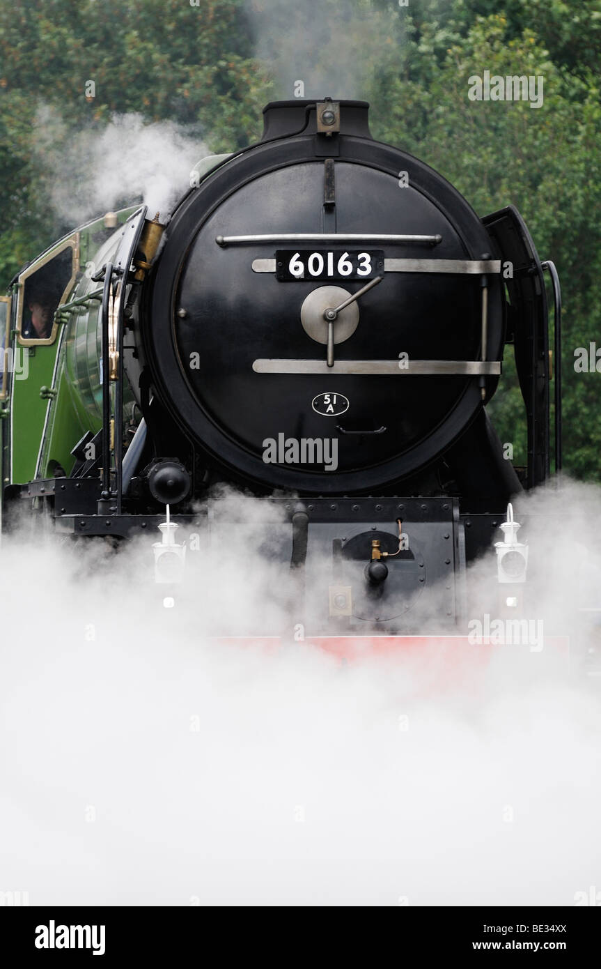 Steam Train Tornado Dämpfen bei Didcot Railway Centre, Didcot, Oxfordshire, England, Vereinigtes Königreich. Stockfoto