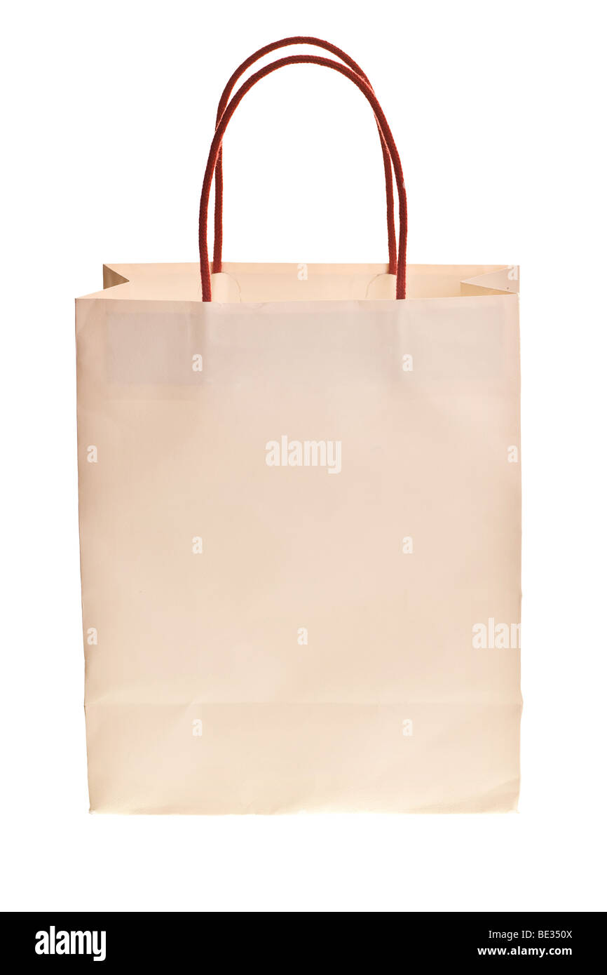 weiße Einkaufstasche mit roten Griffe isoliert auf weißem Hintergrund Stockfoto