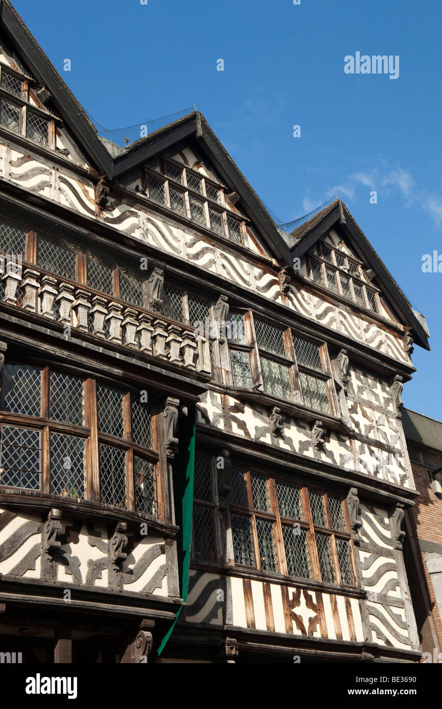Großbritannien, England, Staffordshire, Stafford, Greengate Street, hohes Haus, Tudor Holz-Rahmen-detail Stockfoto