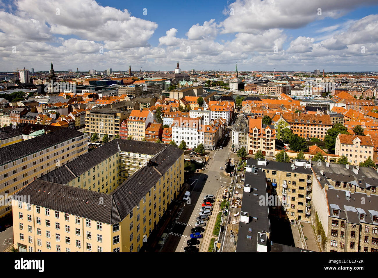 Ansicht von Kopenhagen von oben unser Retter-Kirche, Kopenhagen, Dänemark, Europa Stockfoto