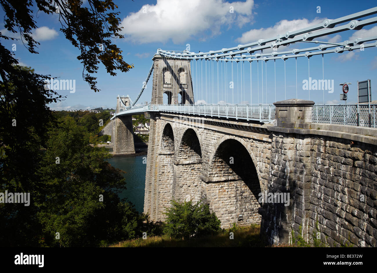 Menai Aufhebung-Brücke, Bangor, Wales, UK Stockfoto