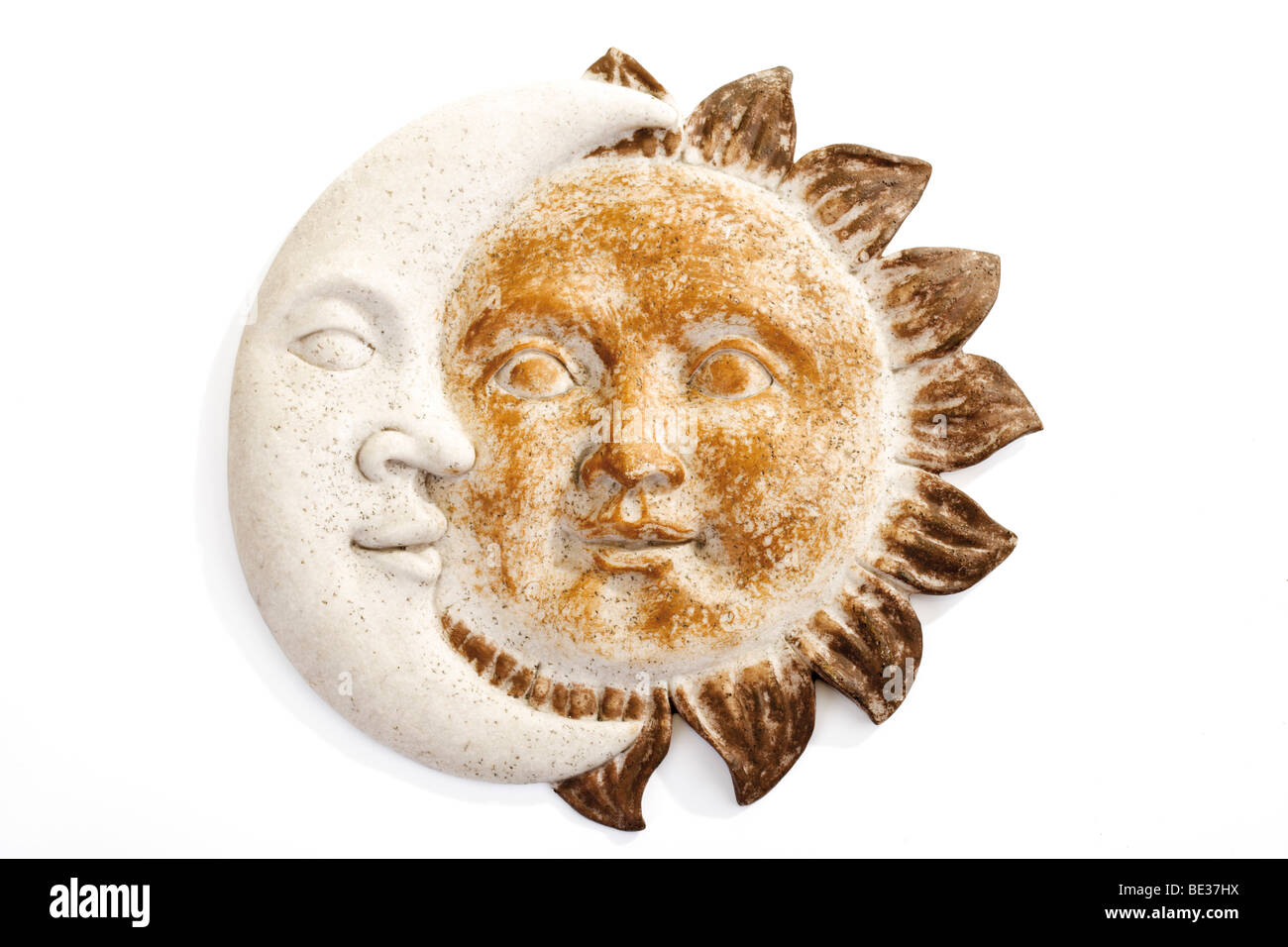 Sonne und Halbmond Mond, Wand-Ornament, Keramik Stockfoto