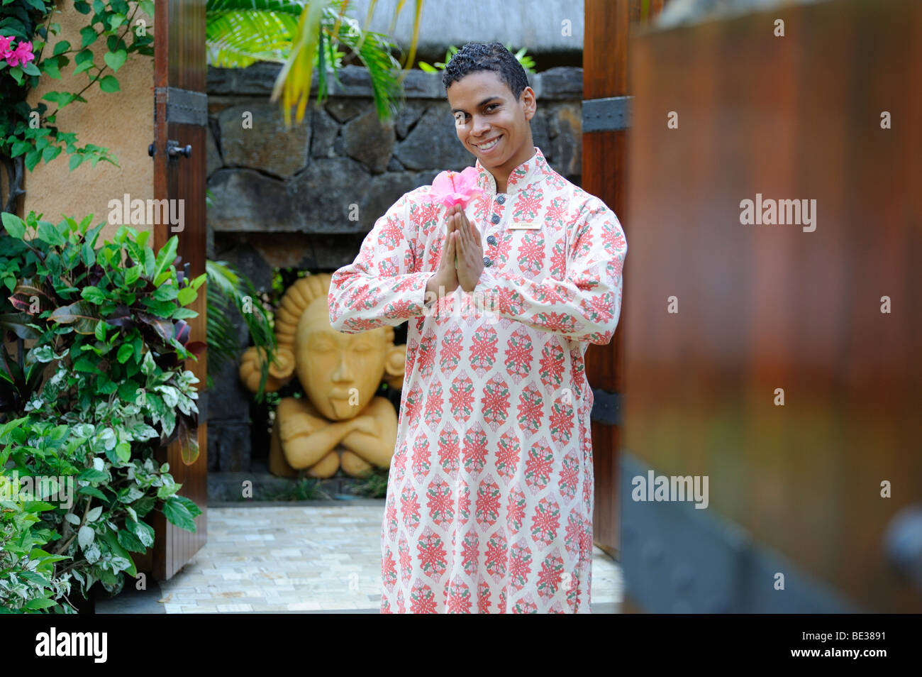 Herzlich Willkommen Sie auf der Oberoi Hotels, Mauritius fünf Sterne Luxus-Reisen Stockfoto