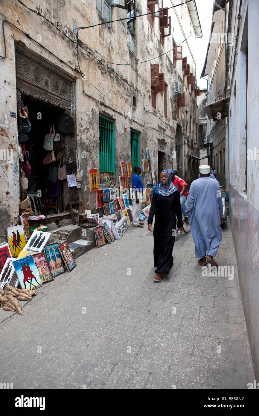 Basar in der Benjamin Mkapa Rd. in Stonetown, Stone Town, Sansibar, Tansania, Afrika Stockfoto