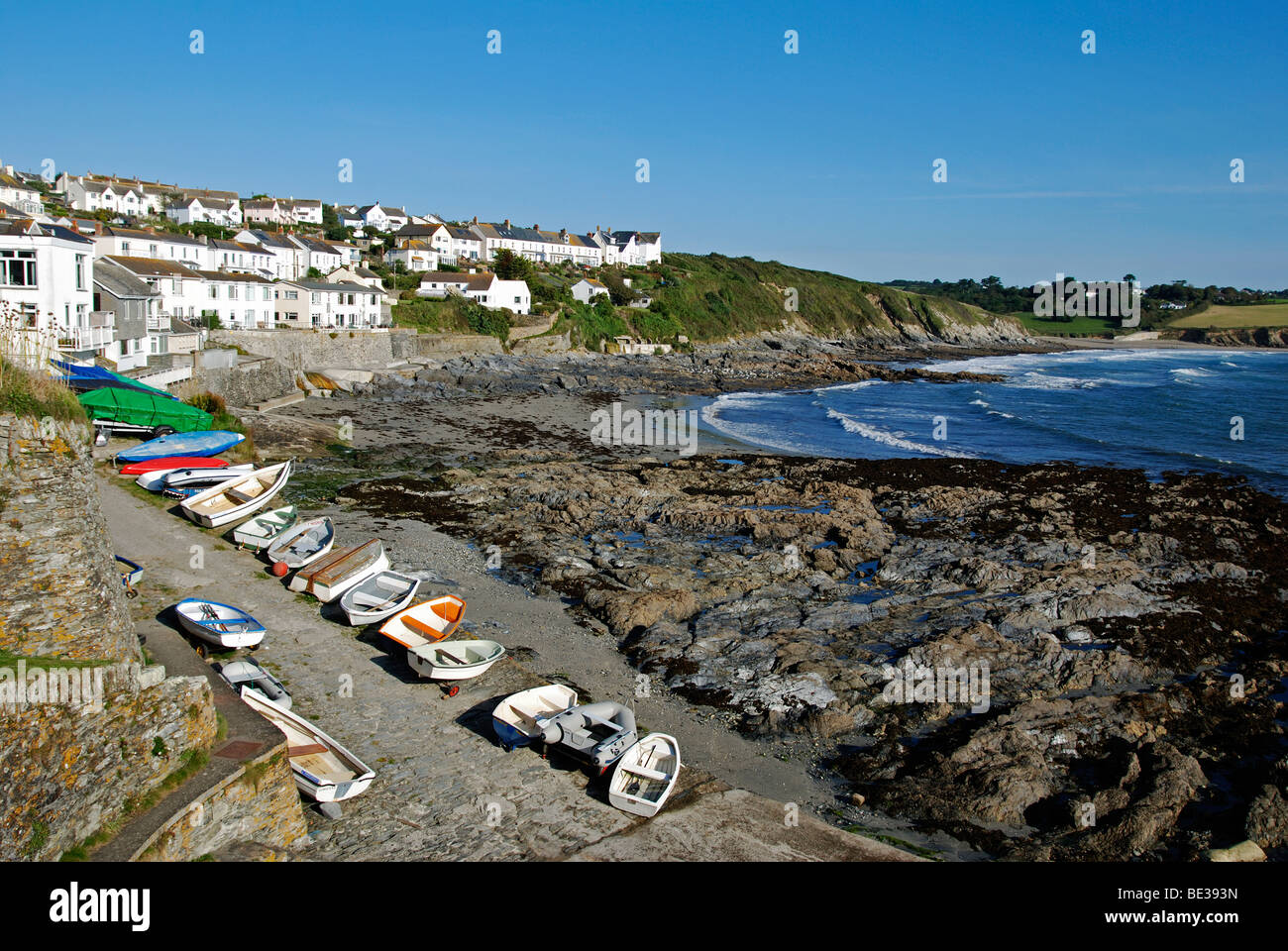 Das Dorf von Portscatho auf der Halbinsel Roseland in Cornwall, Großbritannien Stockfoto