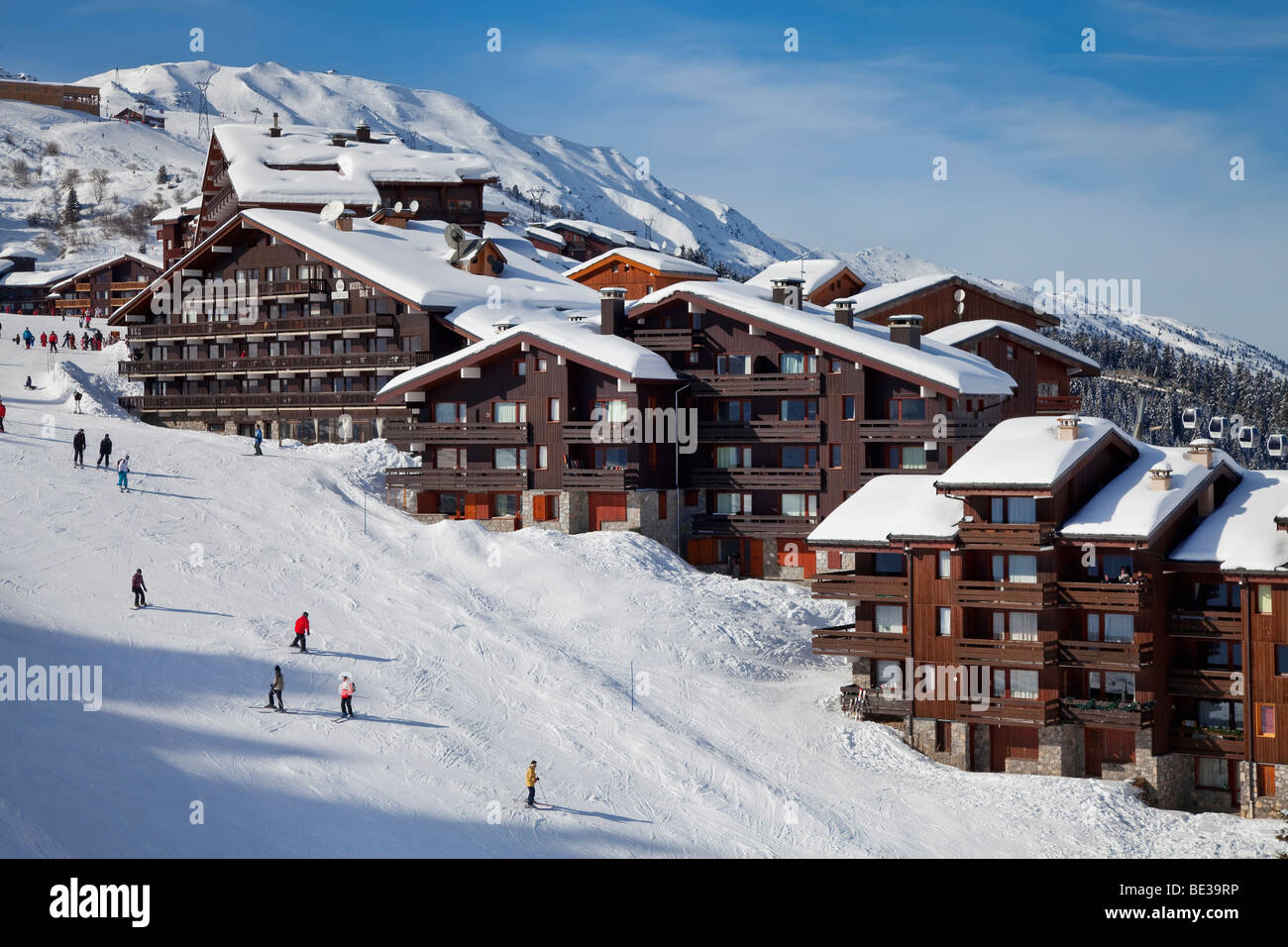 Méribel-Mottaret (1750m) Skigebiet, Meribel, Trois Vallées, Les Trois Vallees, Savoie, Alpen, Frankreich Stockfoto