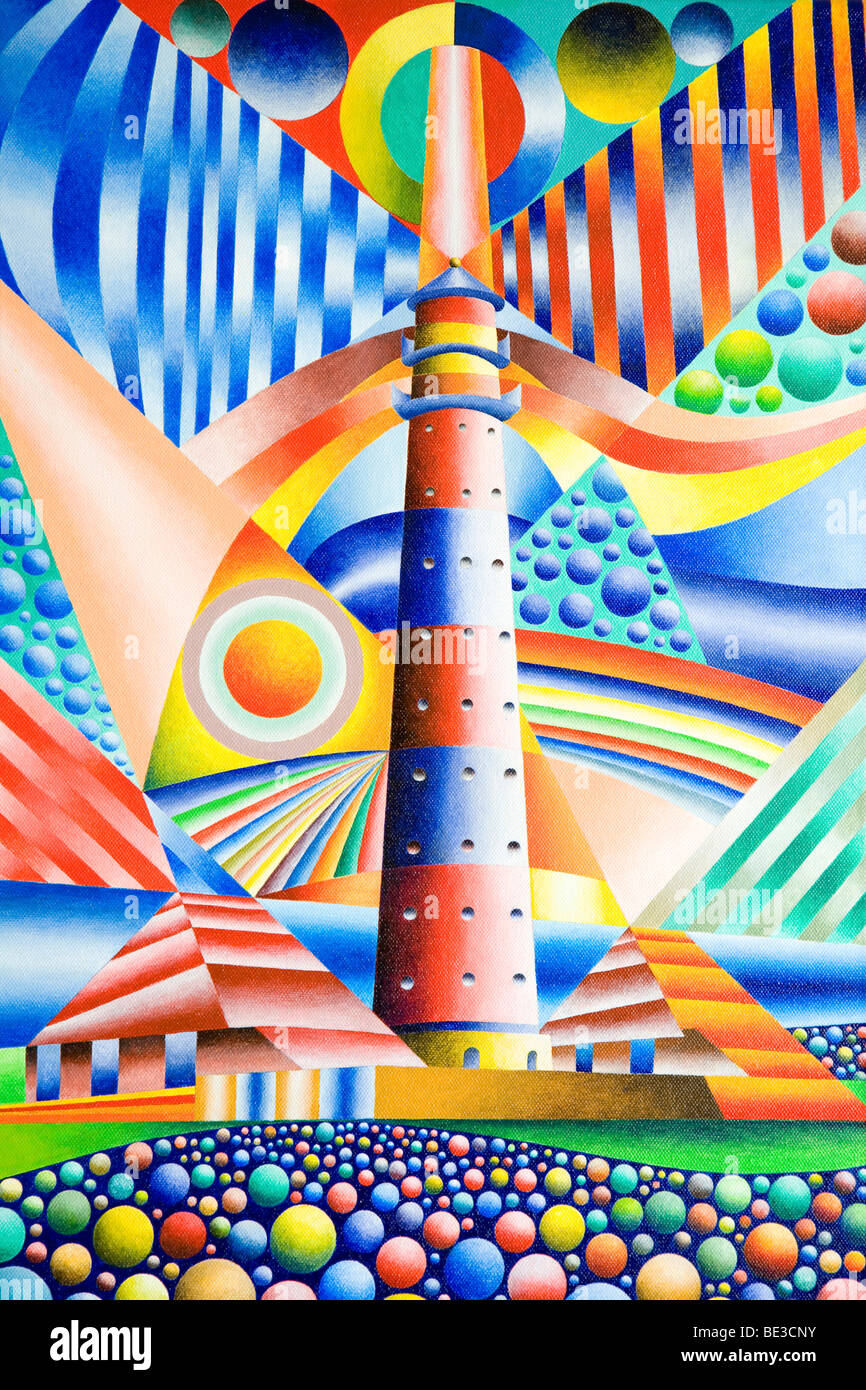 Der Leuchtturm Westerheversand auf der Nordsee, Acryl Bild, Künstler Gerhard Kraus, Kriftel, Deutschland Stockfoto