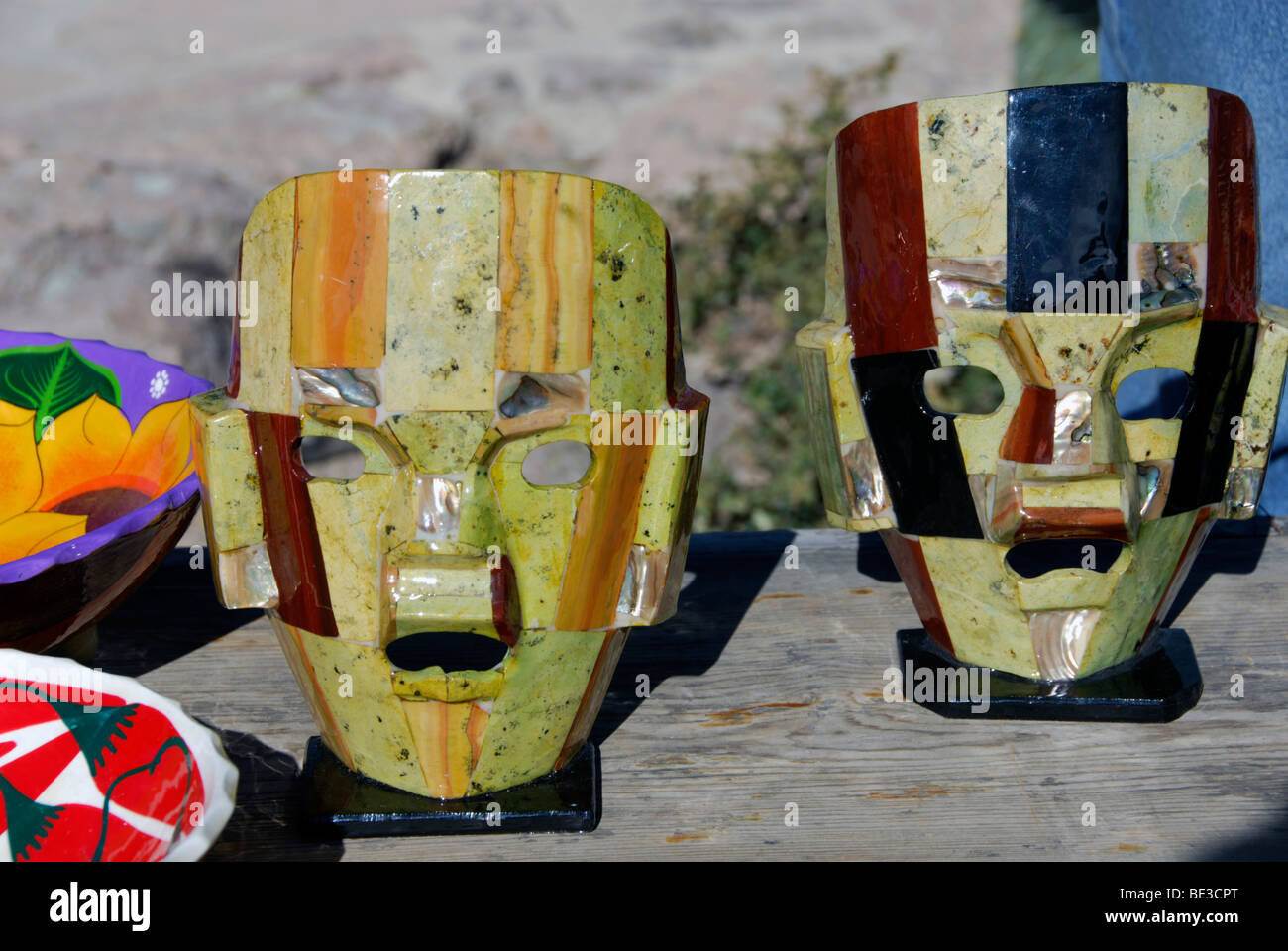 Onyx Masken aus durch die Tarahumara-Indianer, Coper Canyon, Chihuahua, Mexiko Stockfoto