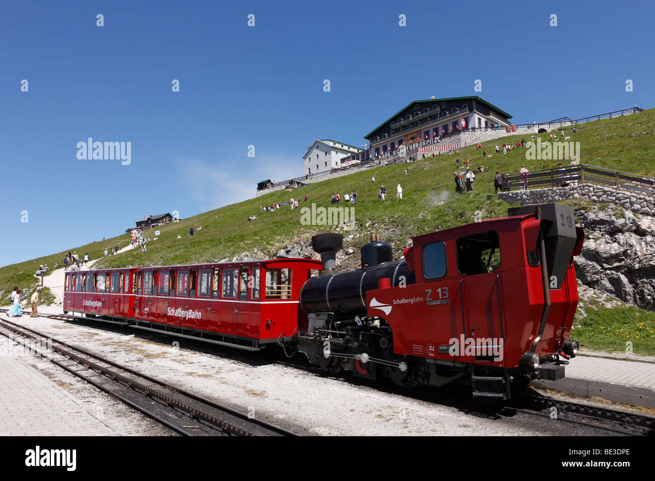 Schafbergbahn-Bergbahn, Berghotel Schafbergspitze Berghotel, Schafberg Mountain Region Salzkammergut, Salzburger Land Stockfoto