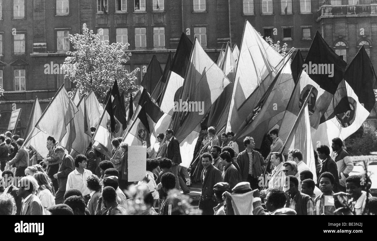 Demonstration am 1 Mai, Leipzig, DDR, Geschichtsbild, ca. 1985 Stockfoto