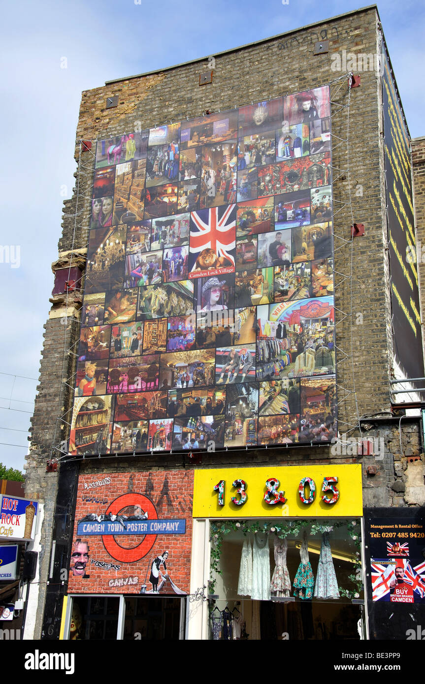 Foto-Montage an Wand, Camden High Street, Camden Town, London Borough of Camden, London, England, Vereinigtes Königreich Stockfoto