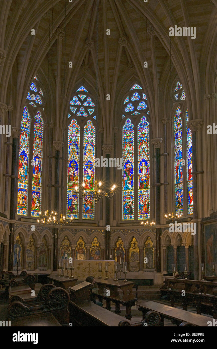 Oxford University, Exeter College Kirche, Glasmalerei, Cotswolds, England, Juli 2009 Stockfoto