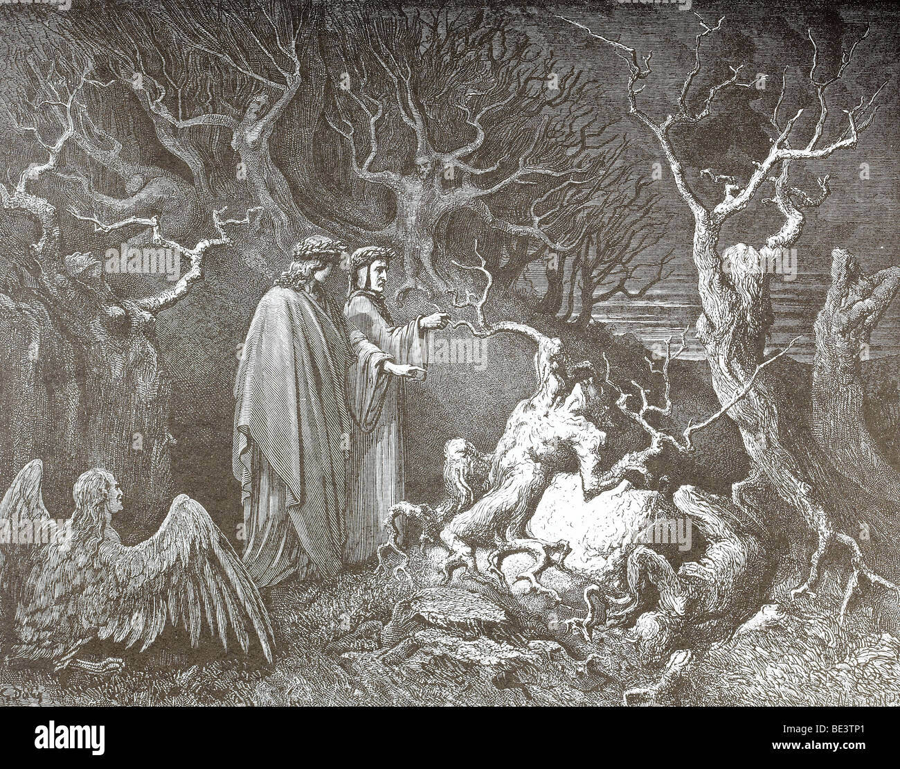 Gustave Dore Illustration "Selbstmorde" aus Dantes Göttlicher Komödie Stockfoto