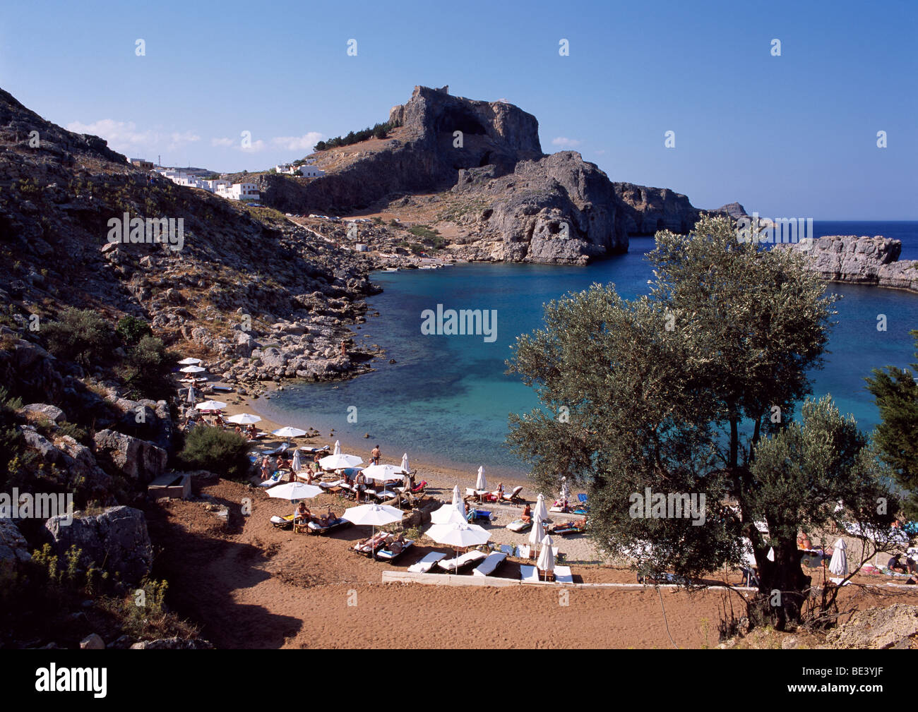 St Pauls Bay, Lindos, Rhodos, Griechenland Stockfoto