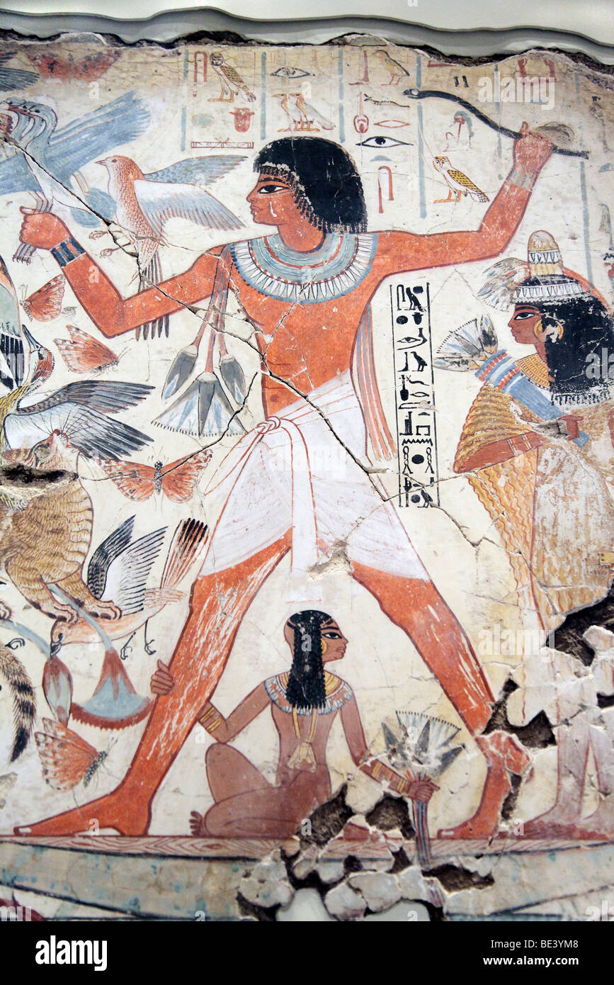 Ägyptischen Wandmalerei des Nebamun Jagd in die Sümpfe - British Museum Stockfoto