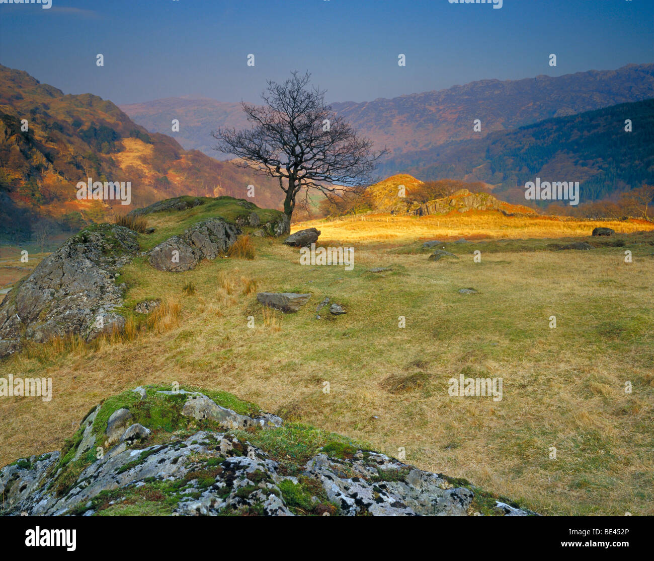 CWM Llan Snowdonia Wales Landschaft Licht bei Sonnenuntergang Stockfoto