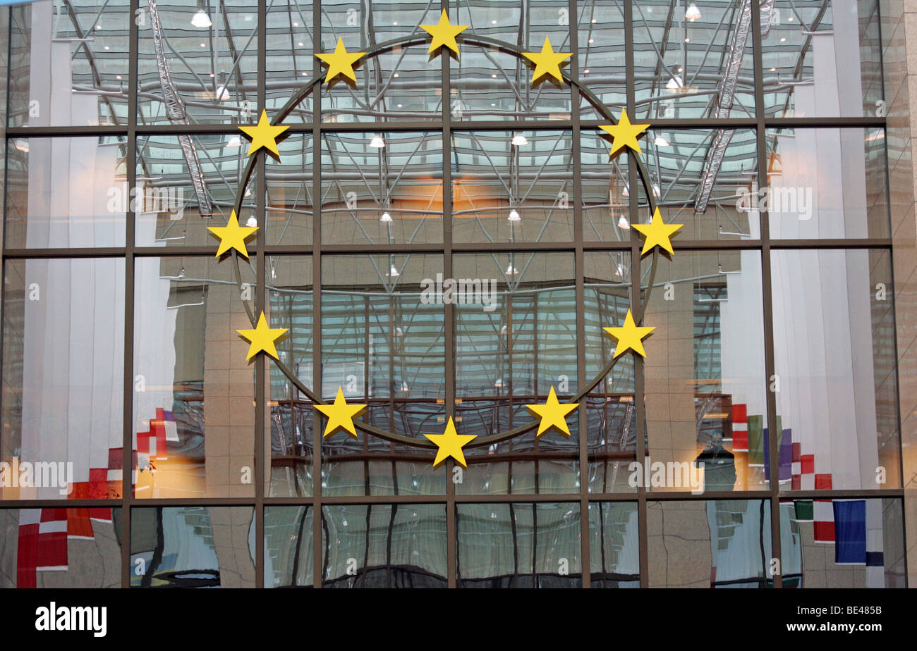 Eingangsbereich des Ratssekretariat, Justus Lipsius Haus, Mit Dem Logo der Deutschen EU-Ratspraesidentschaft Stockfoto