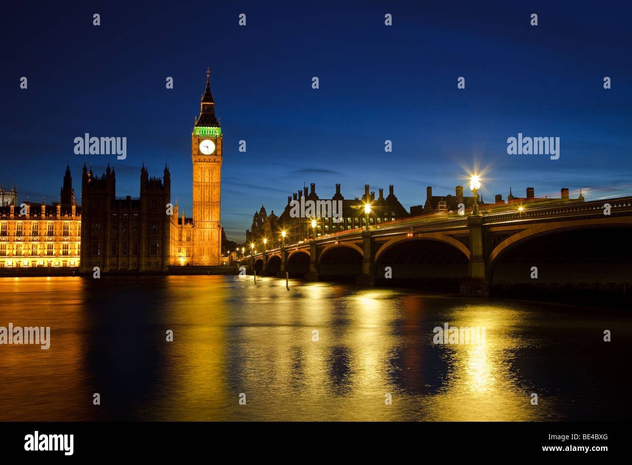 Big Ben und die Houses of Parliament in der Nacht, London, UK Stockfoto