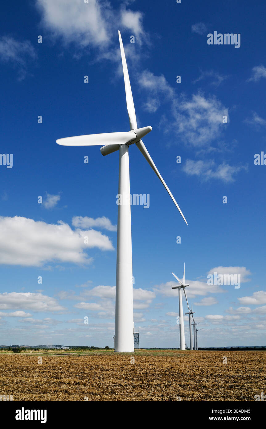Windkraftanlage für einen Windpark in Großbritannien. Stockfoto