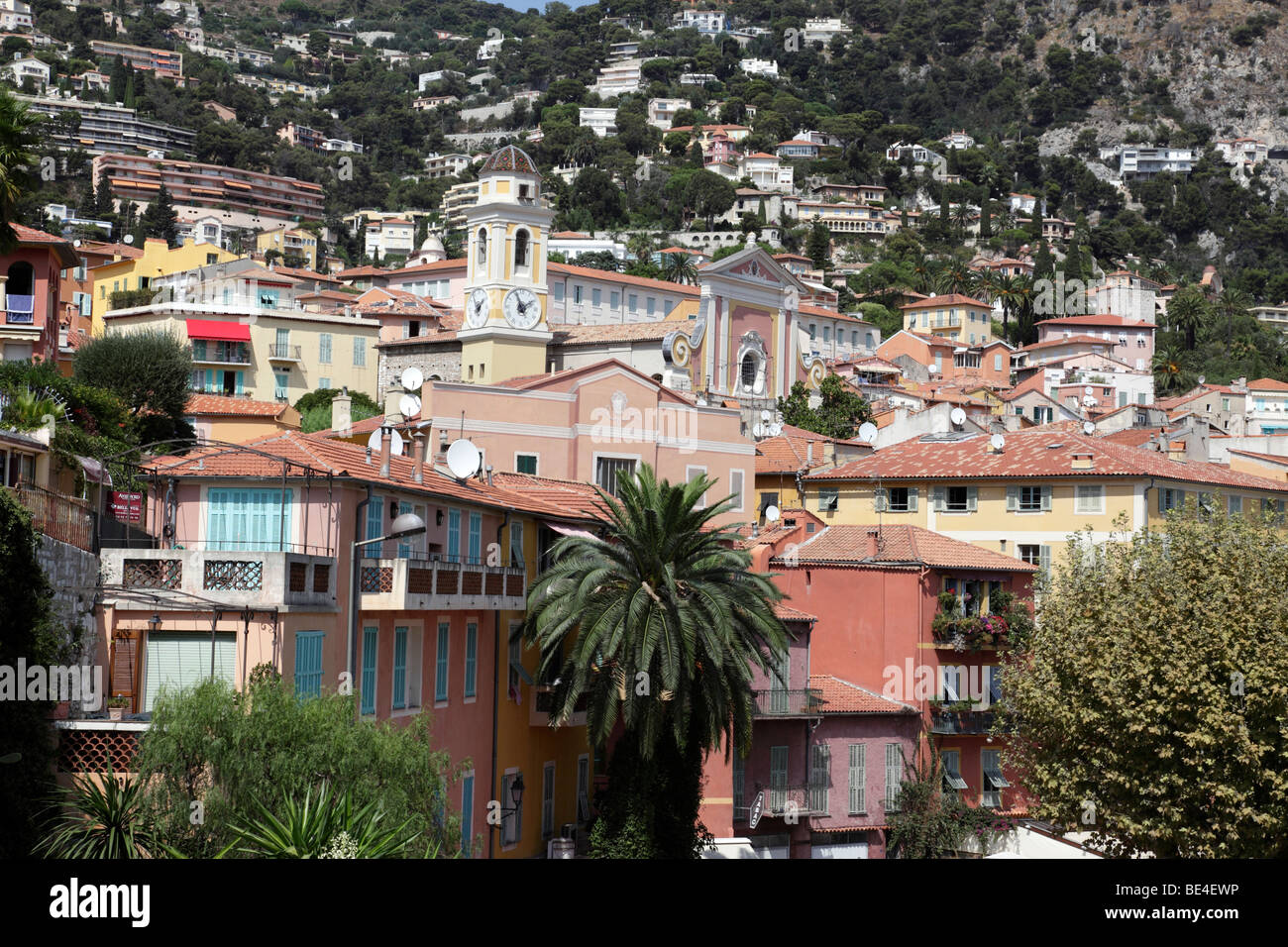 Blick über die Altstadt von Villefranche-Sur-Mer Südfrankreich Stockfoto
