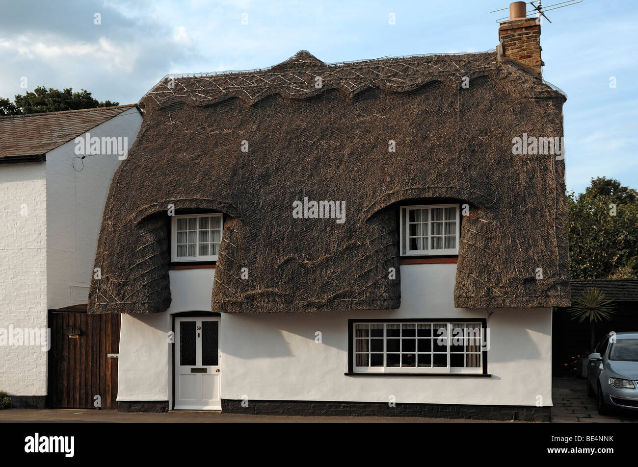 Alte reetgedeckte Haus, High Street, Hemingford Gray, Cambridgeshire, England, Vereinigtes Königreich, Europa Stockfoto