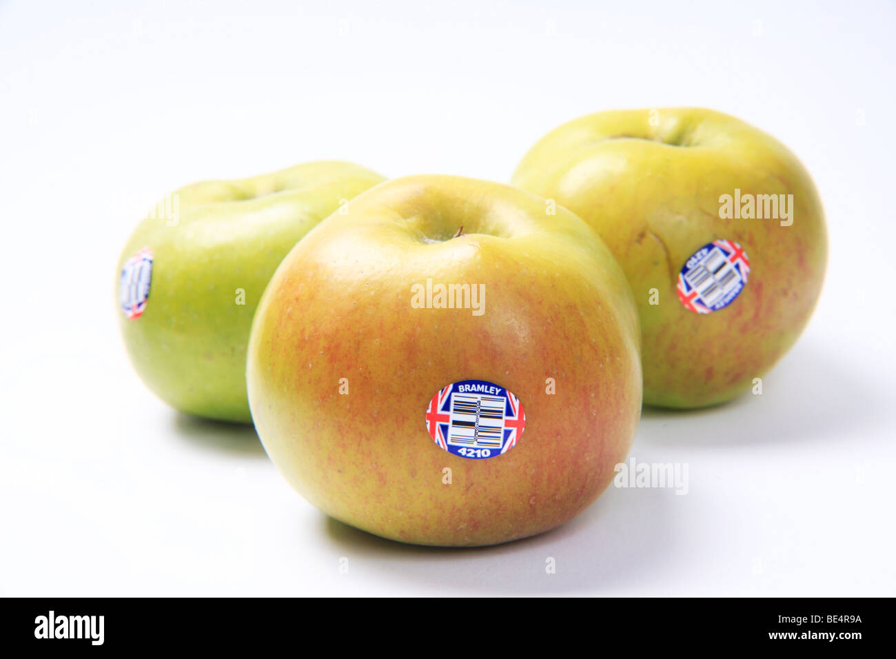 Bramley Apple mit UK Flagge Stockfoto