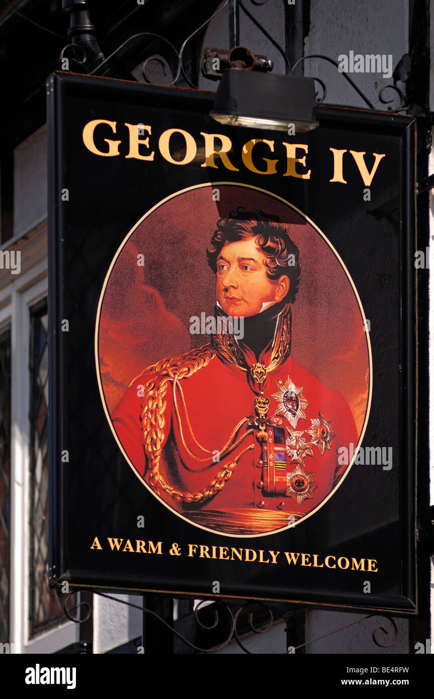 Pub zu unterzeichnen, "George IV", Bohrung Street, Lichfield, Staffordshire, England, Vereinigtes Königreich, Europa Stockfoto