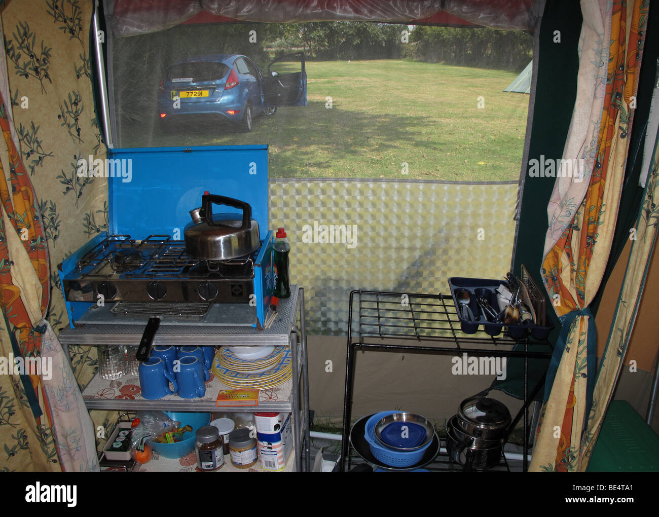 Camping in Le Vaugrat Campingplatz an der Nordwestküste von der Kanalinsel Guernsey Stockfoto