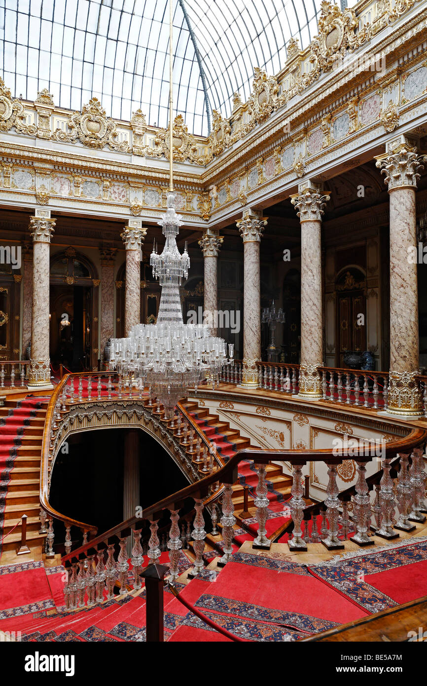 Treppe mit Kuppel, Kristall-Treppenhaus, Glastreppe, Dolmabahce Palast des Sultans-Palast aus dem 19. Jh, Besiktas, Istanbu Stockfoto