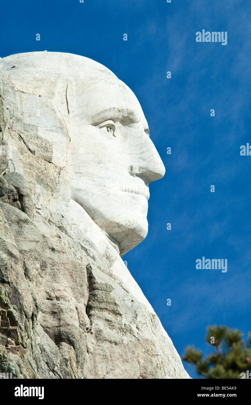 Ansicht von George Washington am Mount Rushmore in South Dakota Stockfoto