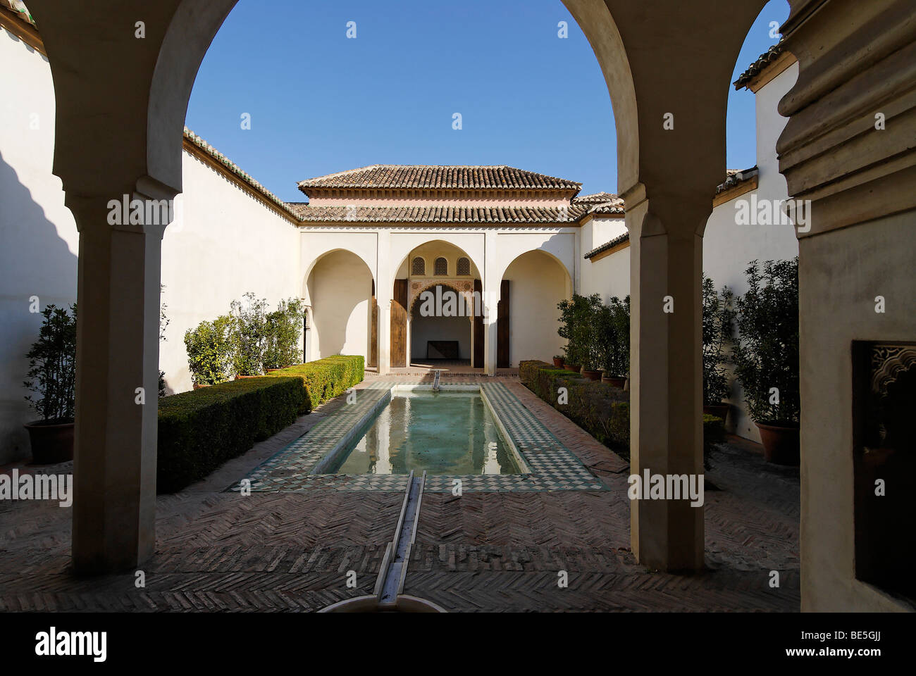 Patio De La Alberca, Alcazaba Burg, Malaga, Andalusien, Spanien, Europa Stockfoto