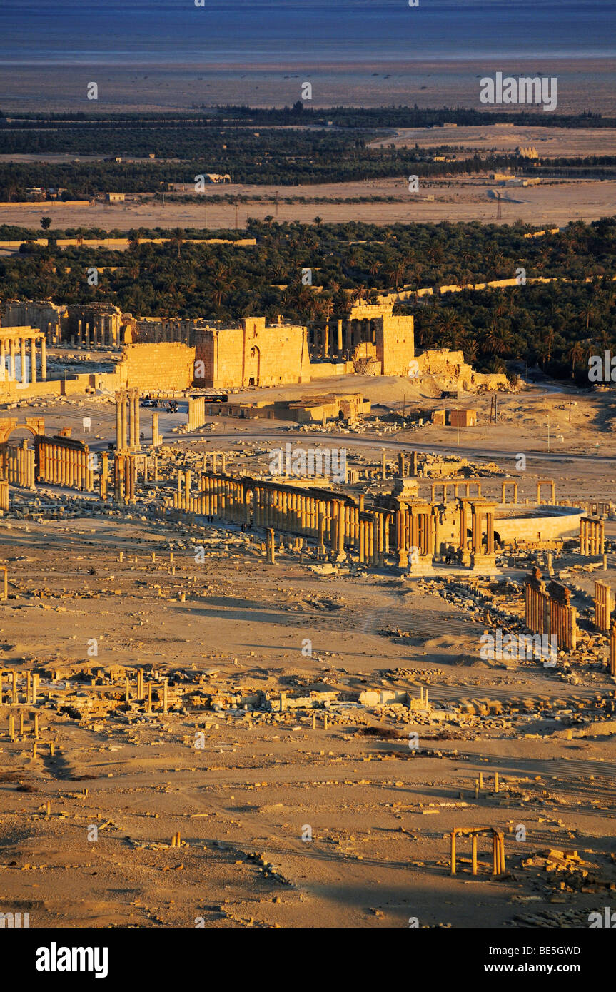 Blick von der Burg Qala'at Ibn Ma'n auf den Ruinen von Palmyra archäologische Stätte, Tadmur, Syrien, Asien Stockfoto