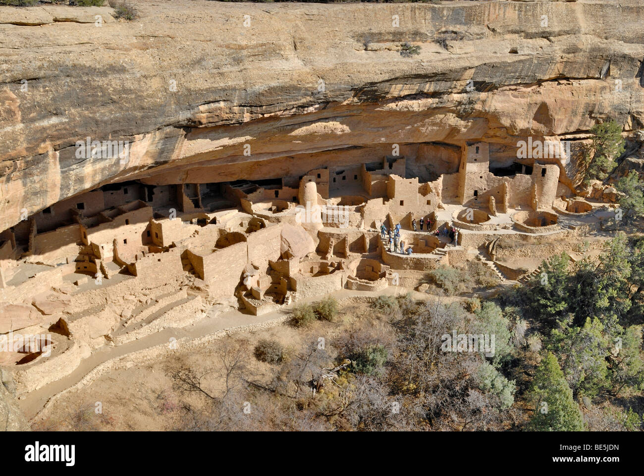 Historische Gebäude im angestammten Pueblo, gesamte Cliff Schlossanlage, Mesa Verde Nationalpark, Colorado, USA Stockfoto