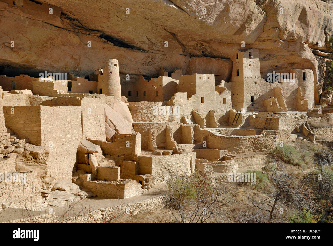 Historisches Haus und Ort der Verehrung der Ahnen Pueblo, Cliff Palace, partiellen anzeigen, um 1200 n. Chr., Mesa Verde National Stockfoto