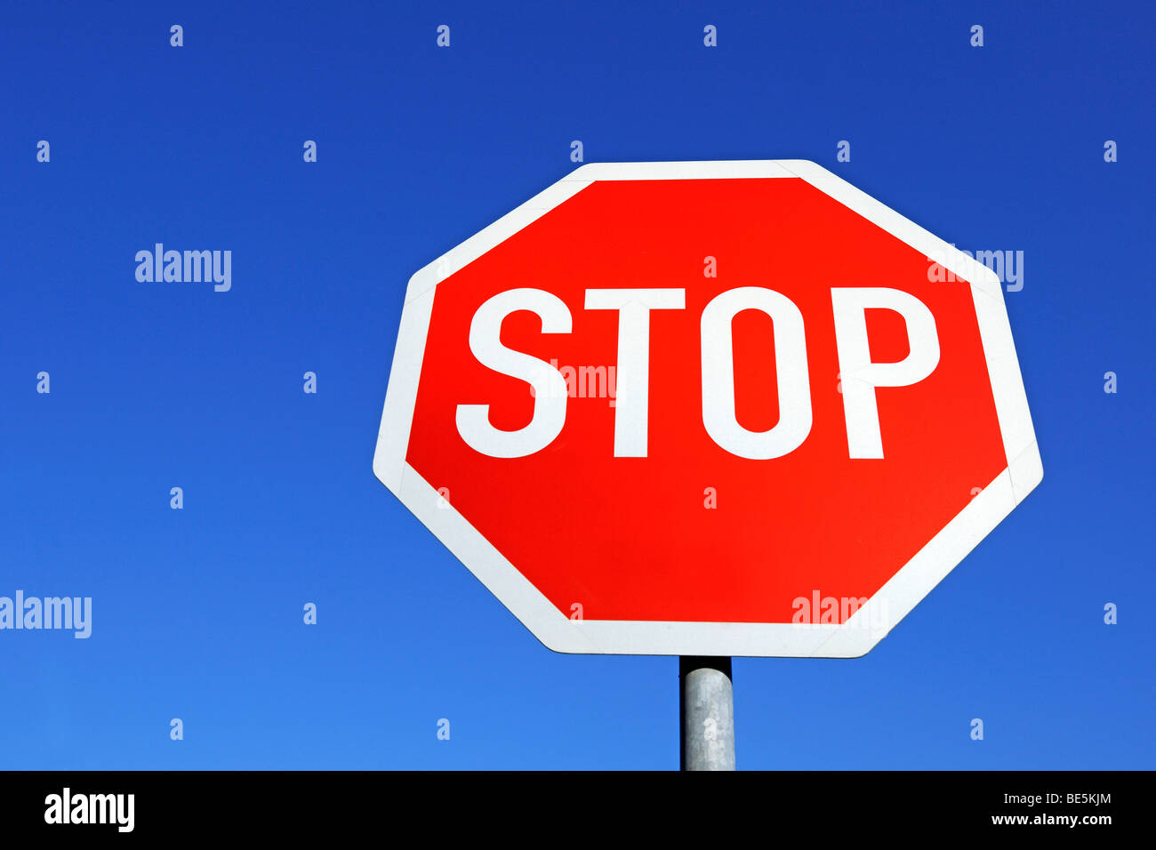 Stop-Schild vor blauem Himmel Stockfoto