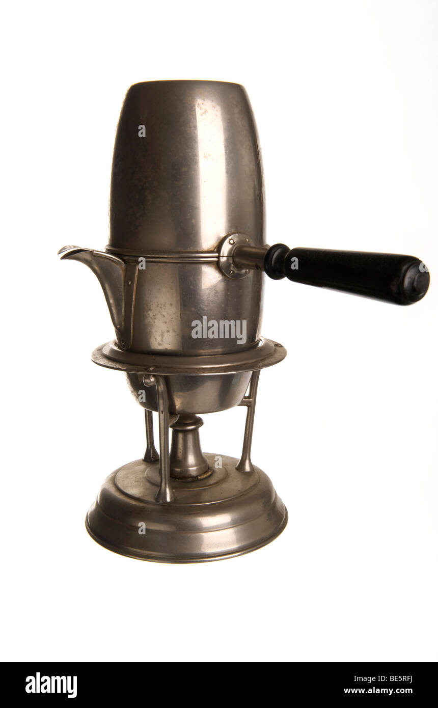 Alte Espressomaschine mit Griff und Geist Lampe Stockfoto