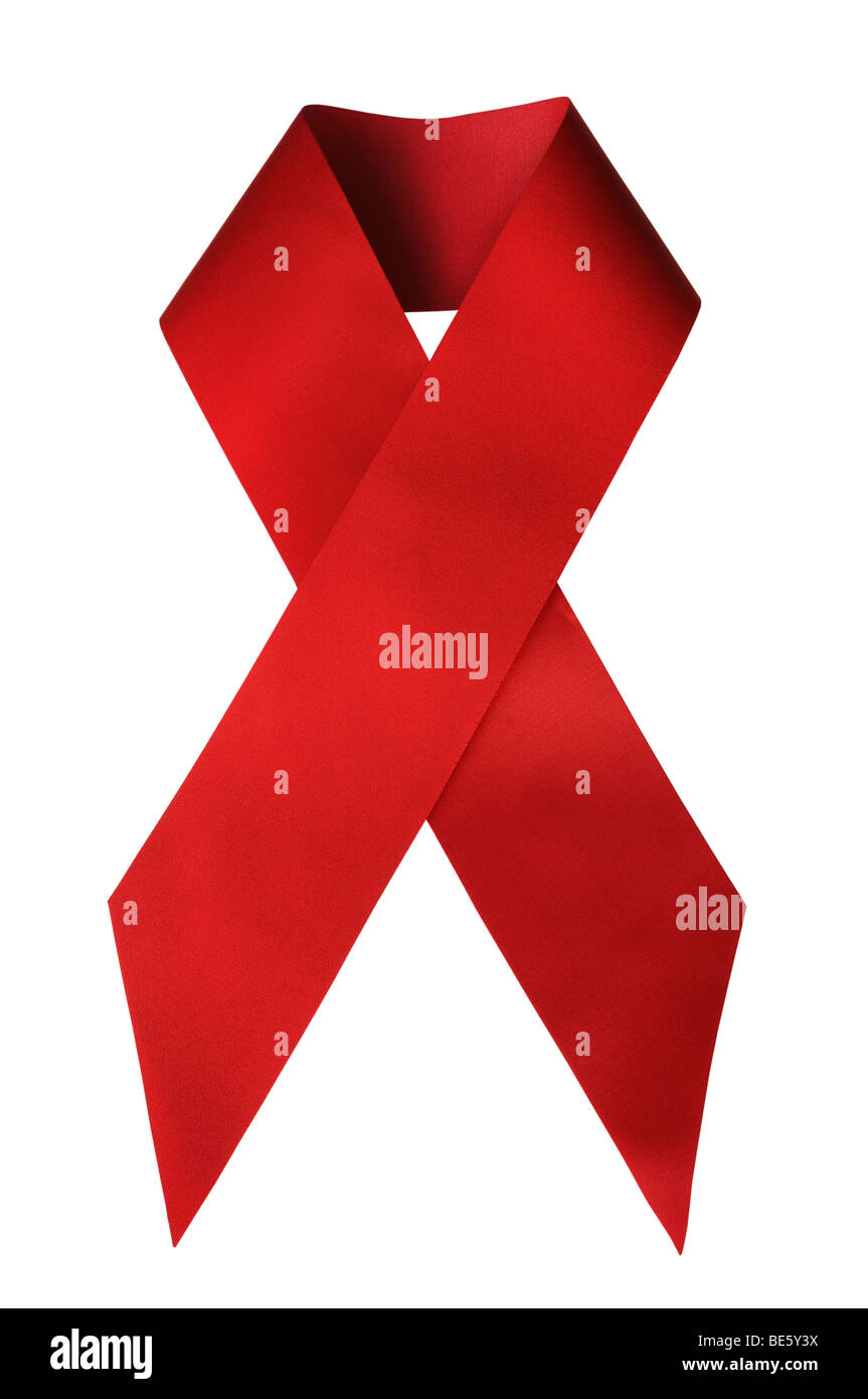 Das rote Band, das weltweite Symbol für Solidarität mit HIV-positiven und Aidskranken Stockfoto